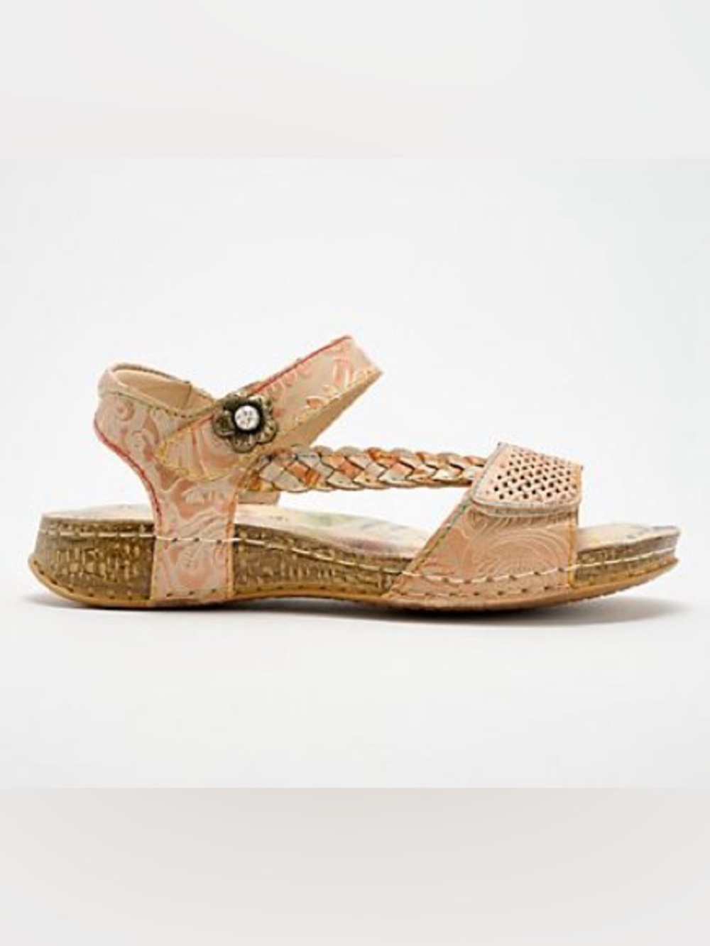 L'ATISTE Peach Braided Strap Sandals with Floral Button